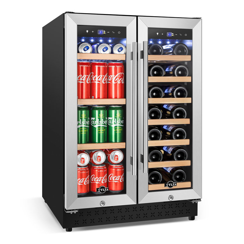Tylza 24" Upgraded Wine & Beverage Cooler Dual Zone 20 Bottles And 60 Cans BuiltIn/Freestanding